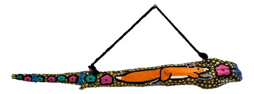 [82301] Prim Painted Driftwood Fox & Flowers