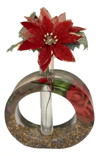 [18050] Rose Encased Round Resin Bud Vase