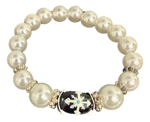 [159] White Faux Pearl Beaded Bracelet - Navy Center