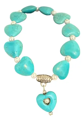 [161] Turquoise Marble Beaded Bracelet - Hearts