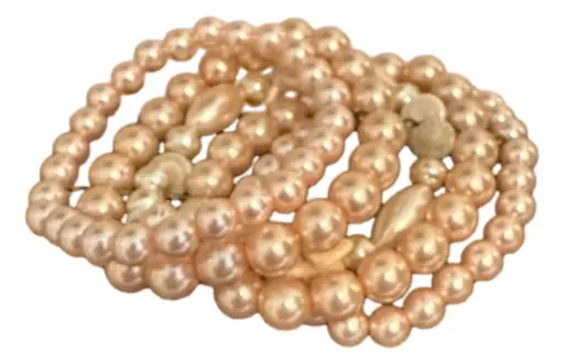 [166] Five Band Cream Faux Pearls with Shells Beaded Bracelet