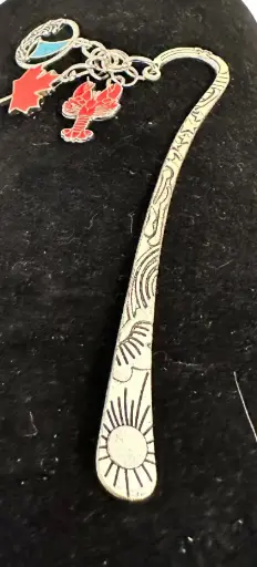 [176] Silver-tone Embossed Bookmark with Canada/NS Charms