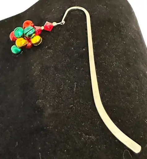 [178] Silver-tone Bookmark with Multi-coloured Bells