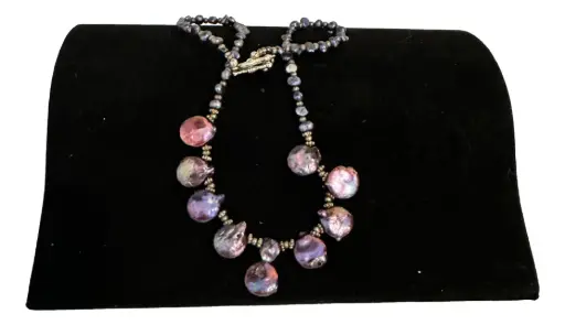 [188] Purple/Navy Pearl Beaded Necklace