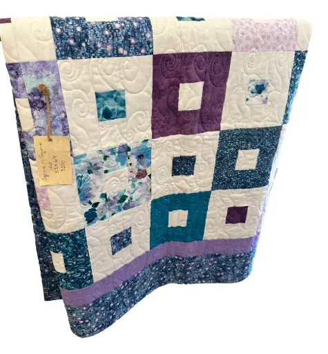 [182145] Square in a Square Quilted Purple Lap Quilt
