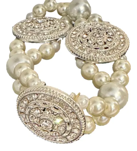 [190] White Faux-pearl Criss-cross Bracelet