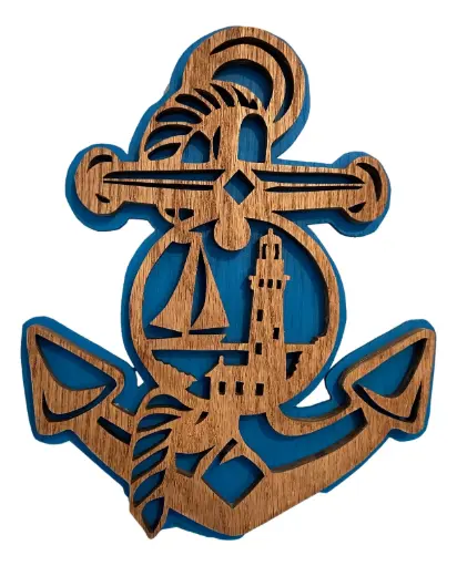 [11903] Red Oak Anchor Against Blue Wall Plaque
