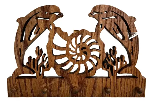 [11904] Red Oak Dolphin Wall Key Rack