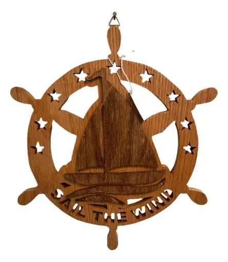 [11905] Red Oak Ship's Helm Wall Plaque