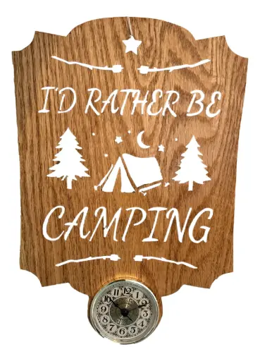 [11906] Red Oak I'd Rather Be Camping Clock Wall Plaque