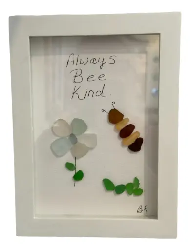 [15603] Framed "Always Bee Kind" Sea Glass Picture