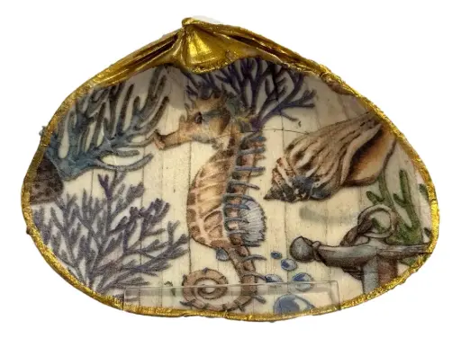 [71306] Decoupaged Clam Shell - Seahorse
