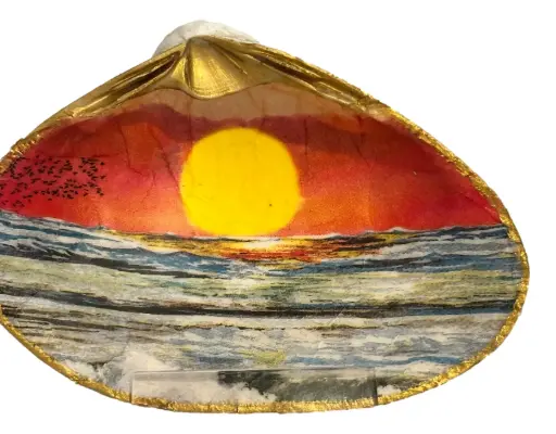 [71307] Decoupaged Clam Shell - Beach Sunset