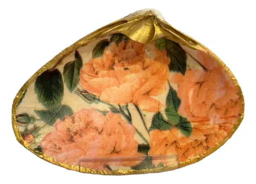 [71308] Decoupaged Clam Shell - Pink Roses
