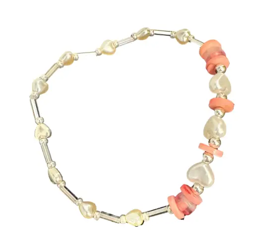 [JD172] White Heart Beaded Ankle Bracelet    