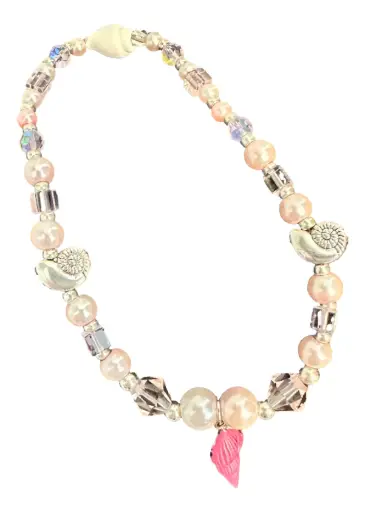 [JD175] Pink Shell Beaded Ankle Bracelet with Shell Drop