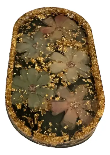 [7030] Flower Resin Trinket Tray Grey & Gold
