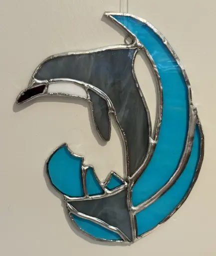 [1913068] Breaching Dolphin Ocean Waves Stained Glass Suncatcher