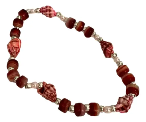 [JD177] Dark Rose Pink Shell Beaded Ankle Bracelet 