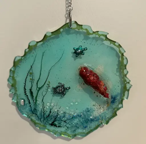 [1913100] Koi & Turtles Round Resin Suncatcher 
